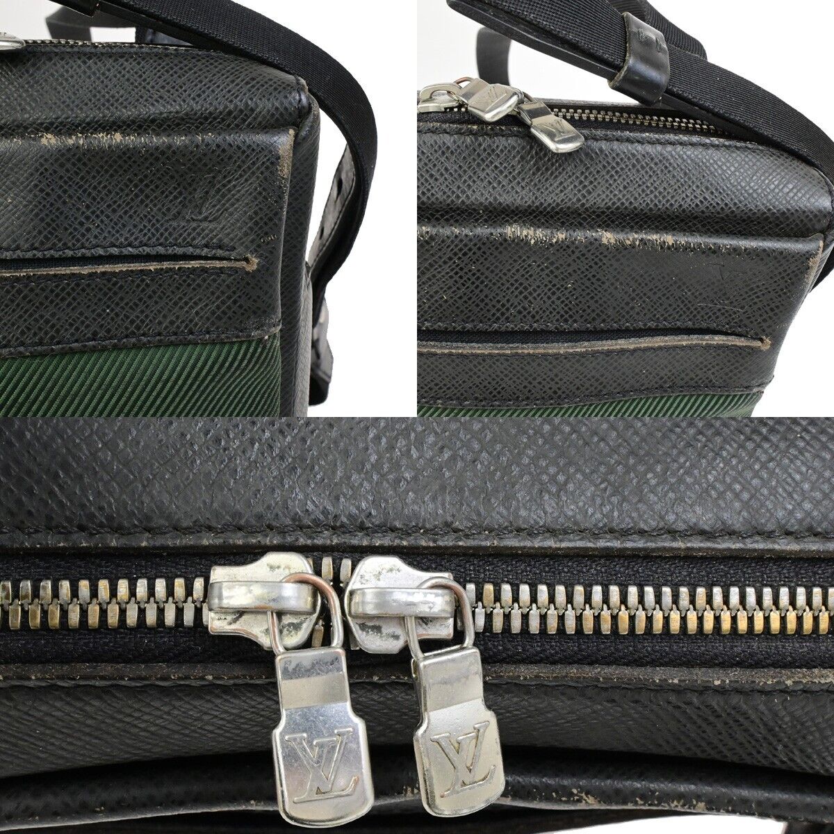 LOUIS VUITTON Sayan Shoulder Bag Taiga leather Canvas Khaki Black M30902 05SJ556