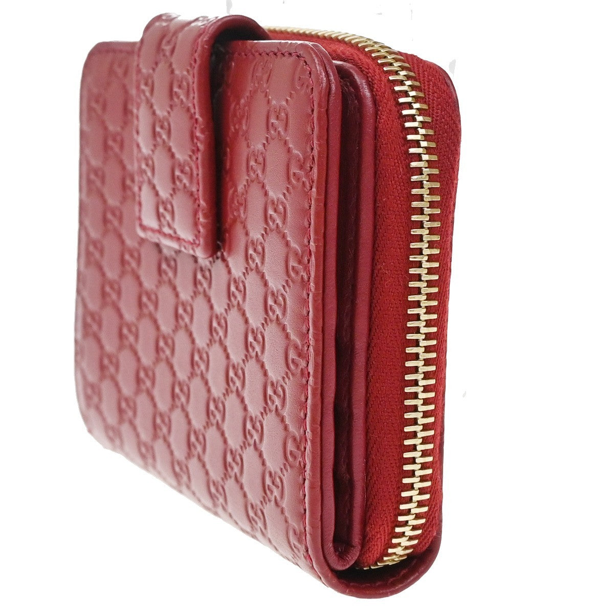 GUCCI Micro Guccissima GG Pattern Bifold Zipper Wallet Leather Red 34KP105