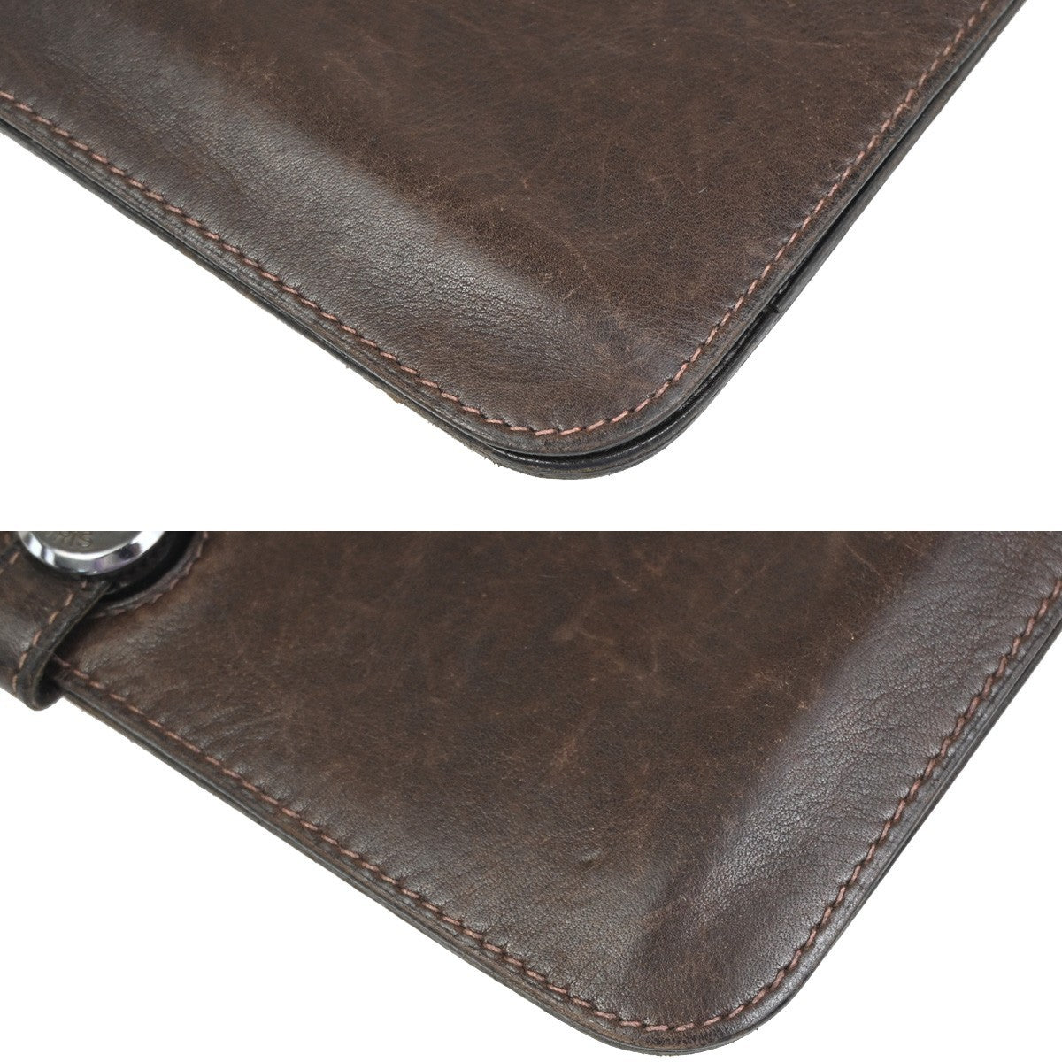 HERMES Logo Dogon GM Long Bifold Wallet Purse Box Calf Leather Brown SHW 39YH879