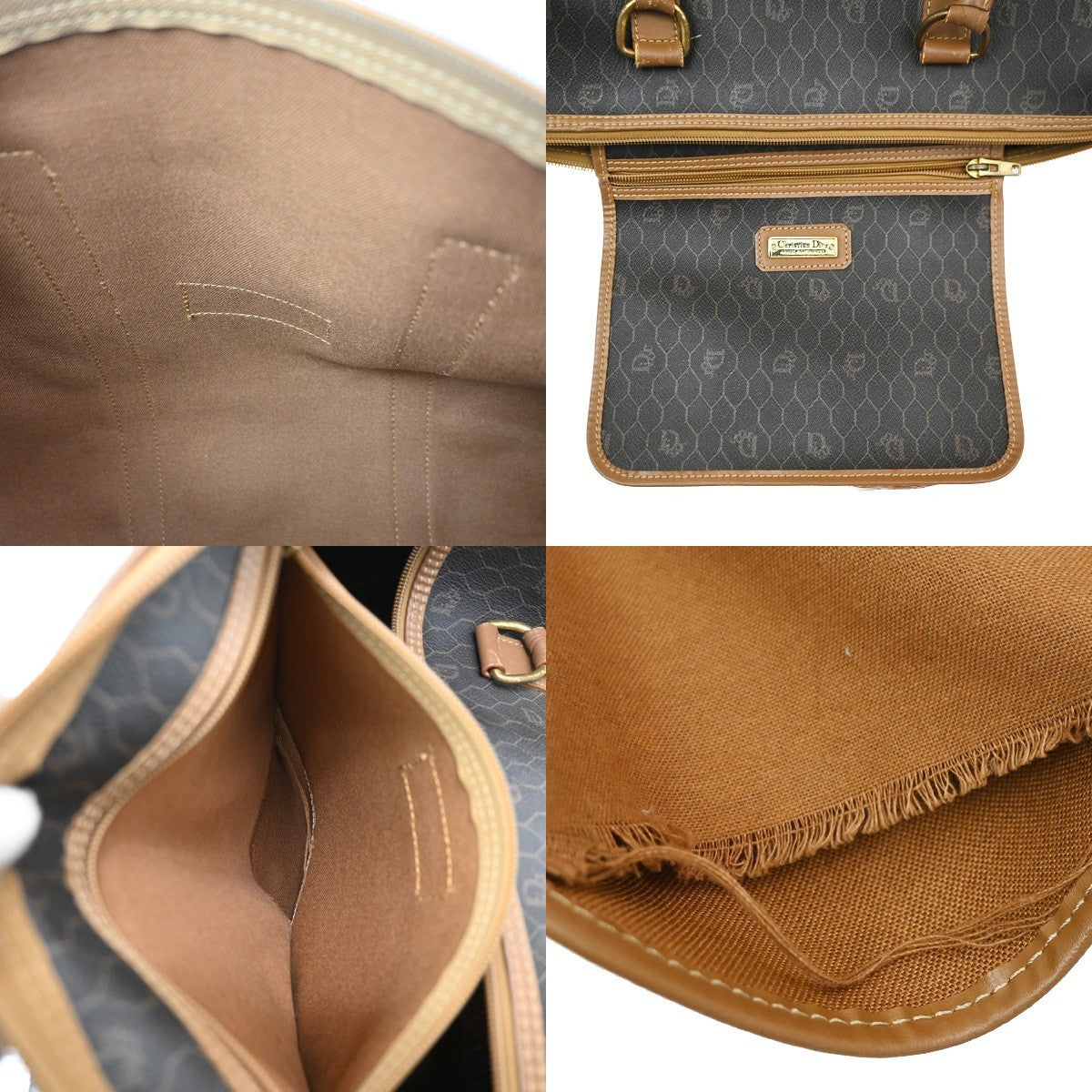 CHRISTIAN DIOR Logo Honeycomb Hand Bag PVC Leather Brown Black GHW 31PA021