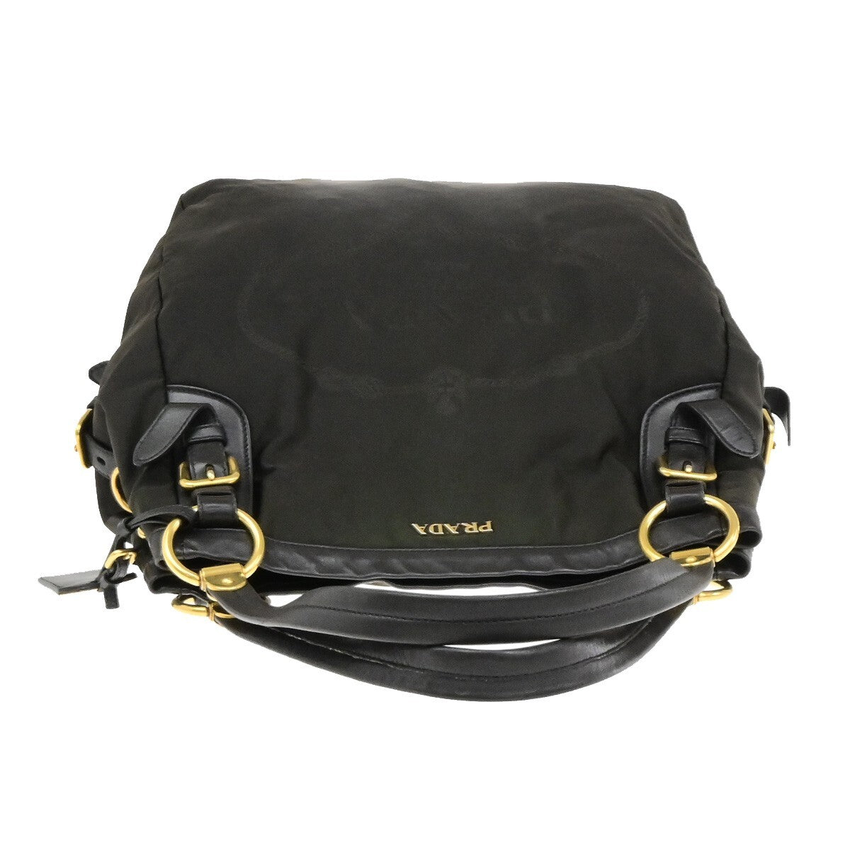 PRADA Logo Tessuto Shoulder Hand Bag Nylon Leather Brown Khaki GHW 81EE120
