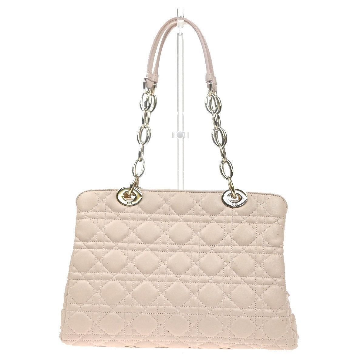 CHRISTIAN DIOR Logo Cannage Chain Shoulder Bag Leather Pink GHW Italy 689RL954