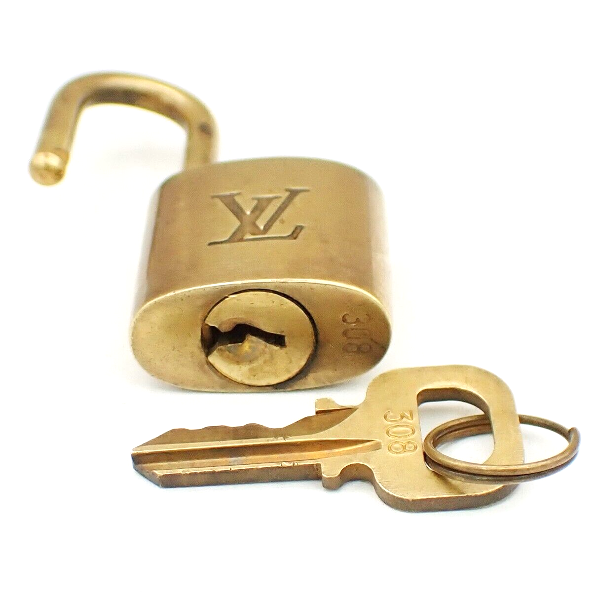 LOUIS VUITTON LV 10 Set  Padlock Key Bag Charm Cadena Gold Plated France 36YF808
