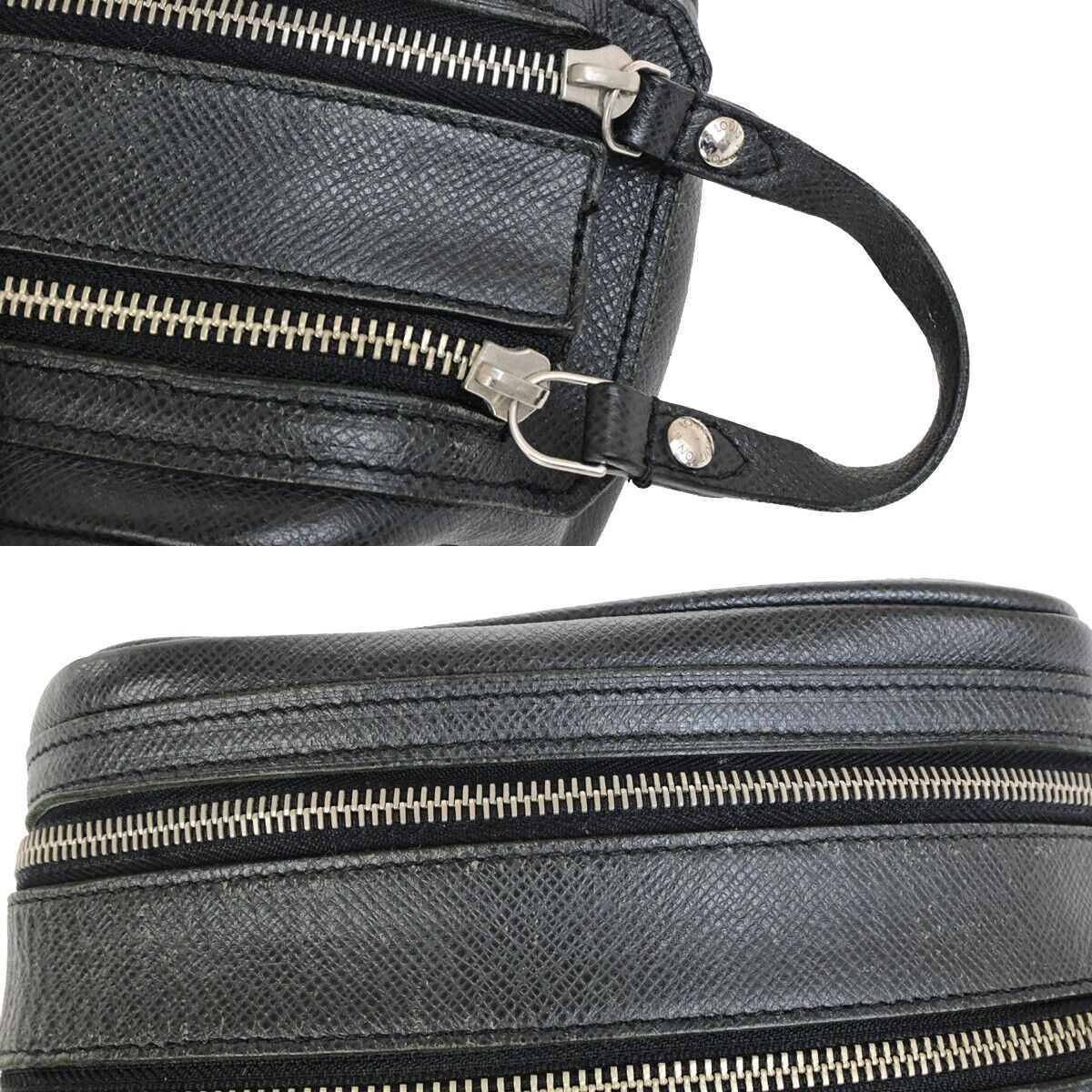 LOUIS VUITTON Trousse Ivan Hand Bag Pouch Taiga Leather Black M32492 04KA463