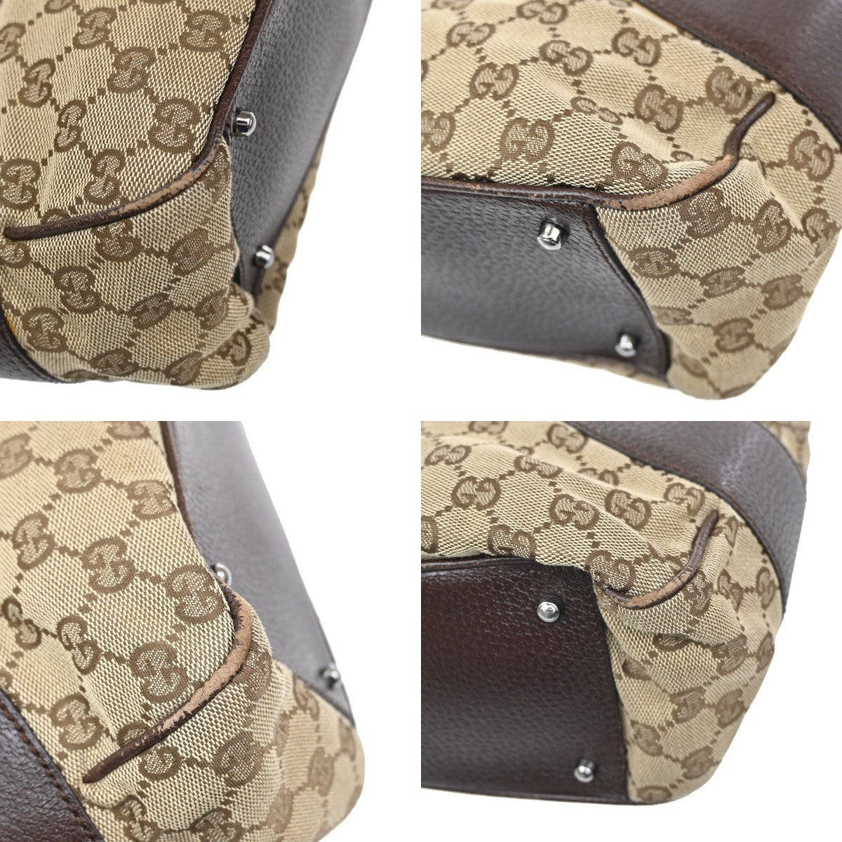 GUCCI Logo GG Pattern Shoulder Tote Bag Canavs Leather Brown SHW Italy 35YJ142