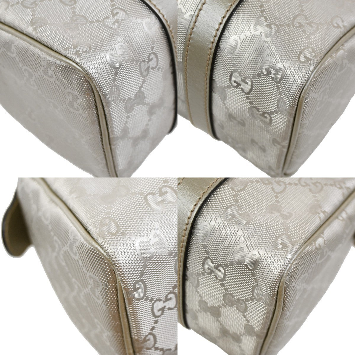 GUCCI Logo Imprime GG Pattern Hand Tote Bag PVC Leather Silver Italy SHW 89KC688