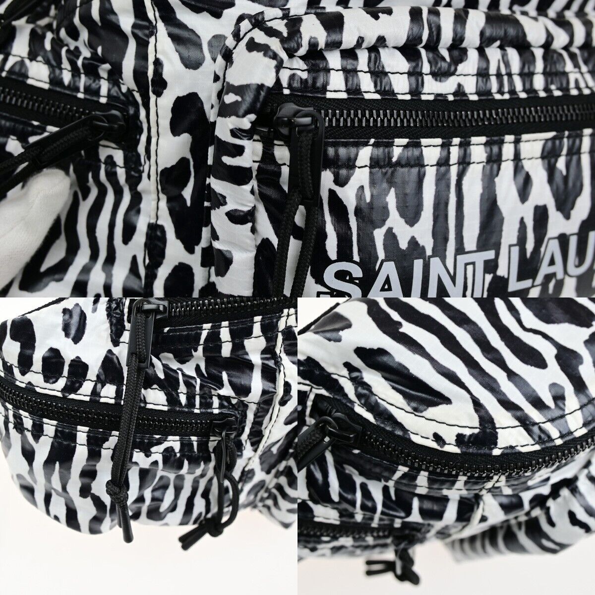 SAINT LAURENT Zebra Print Belt Bum Body Bag Nylon Leather Black White 85RK843