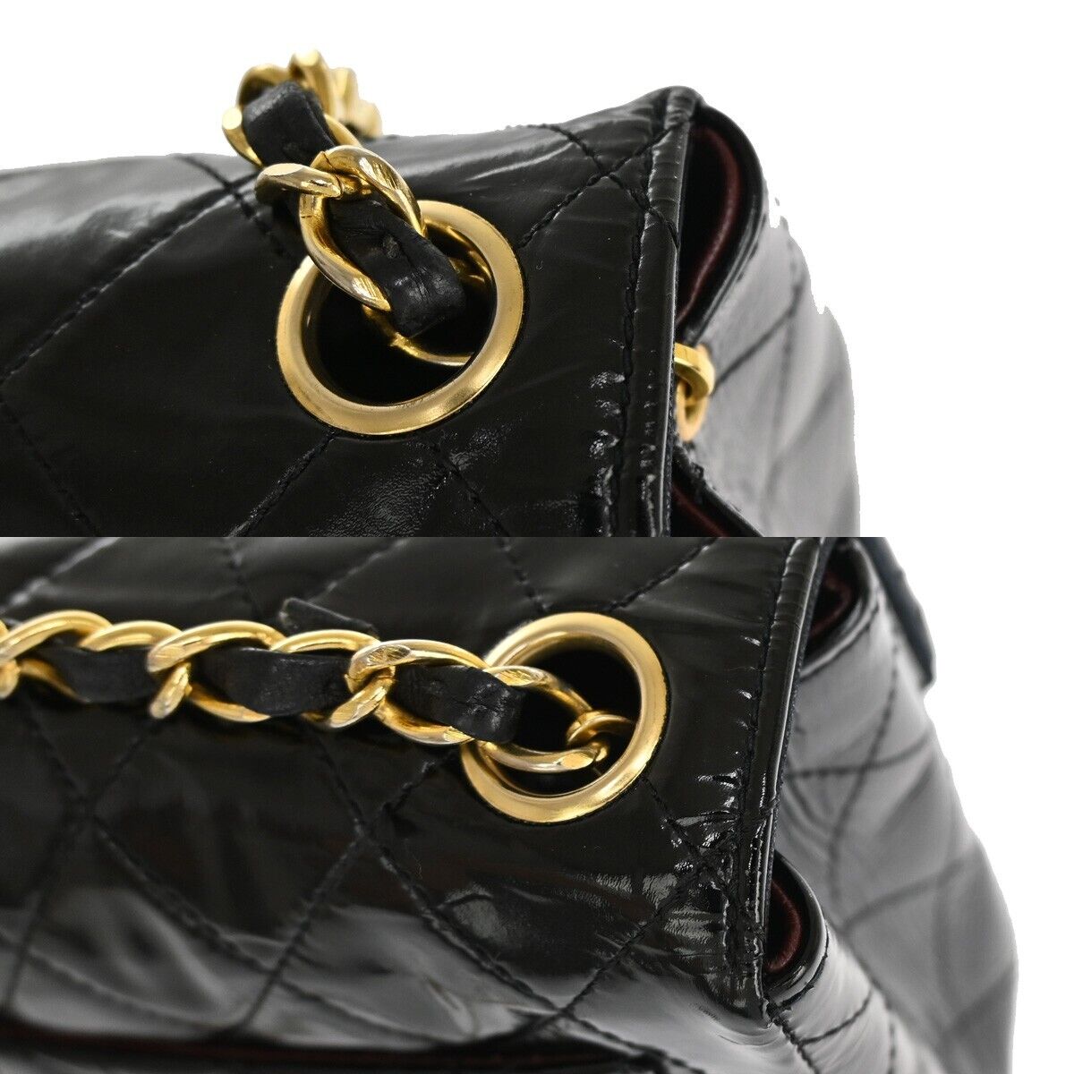 CHANEL CC Mini Matelasse Chain Shoulder Bag Patent Leather Black GHW 332RJ334
