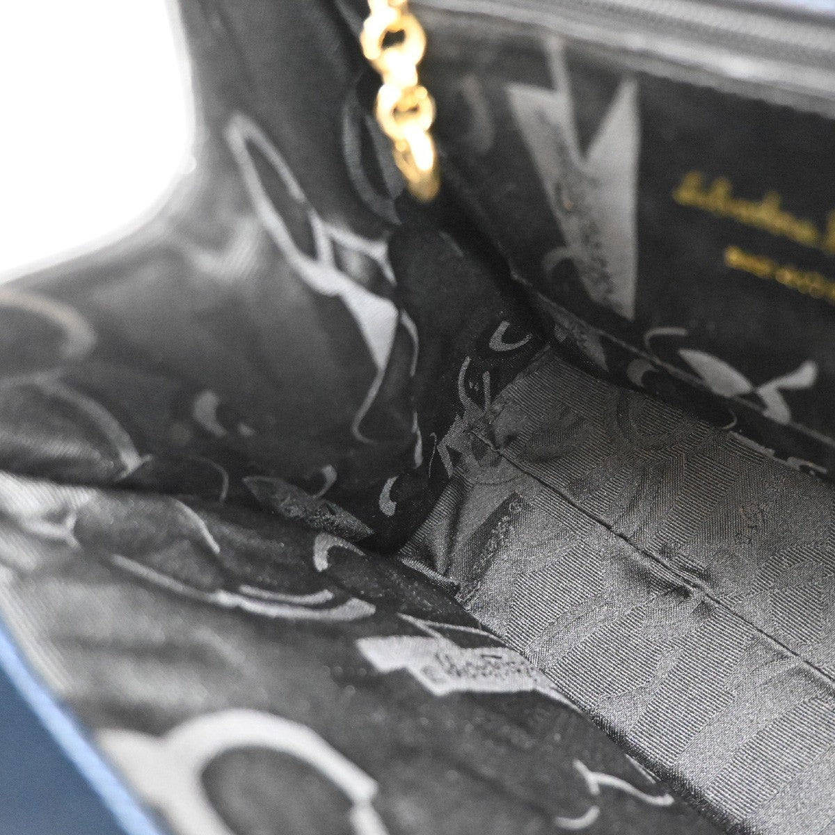 SALVATORE FERRAGAMO Vara Hand Bag Canvas Leather Navy Blue GHW Italy 37KA785