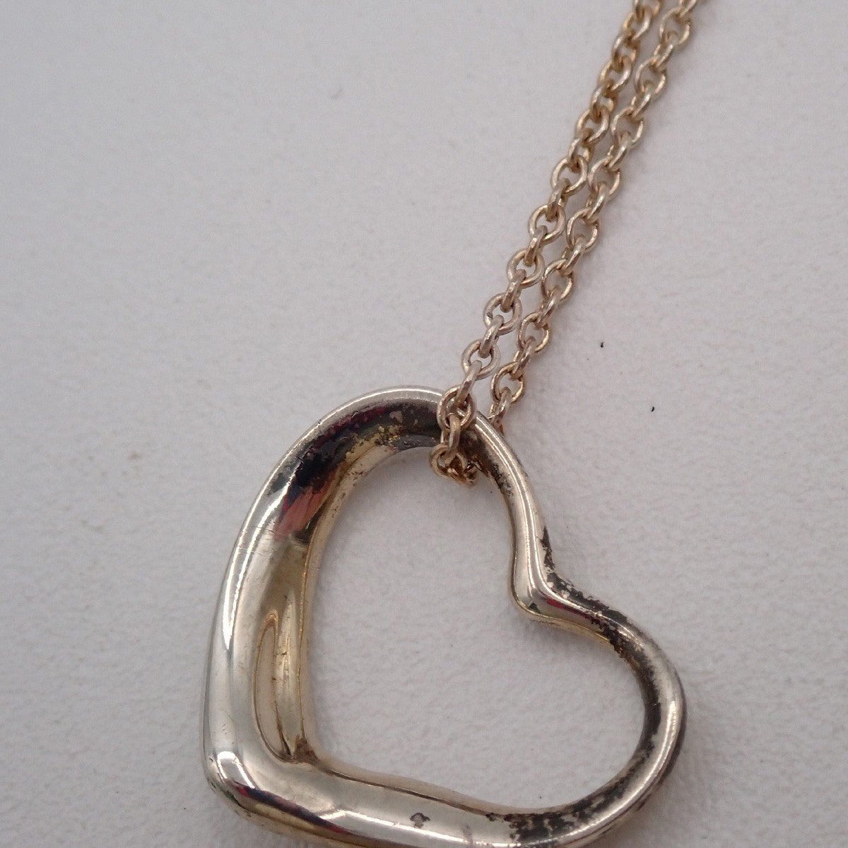 TIFFANY & CO. Logo Open Heart 16mm Chain Necklace Silver AG925 67EG273