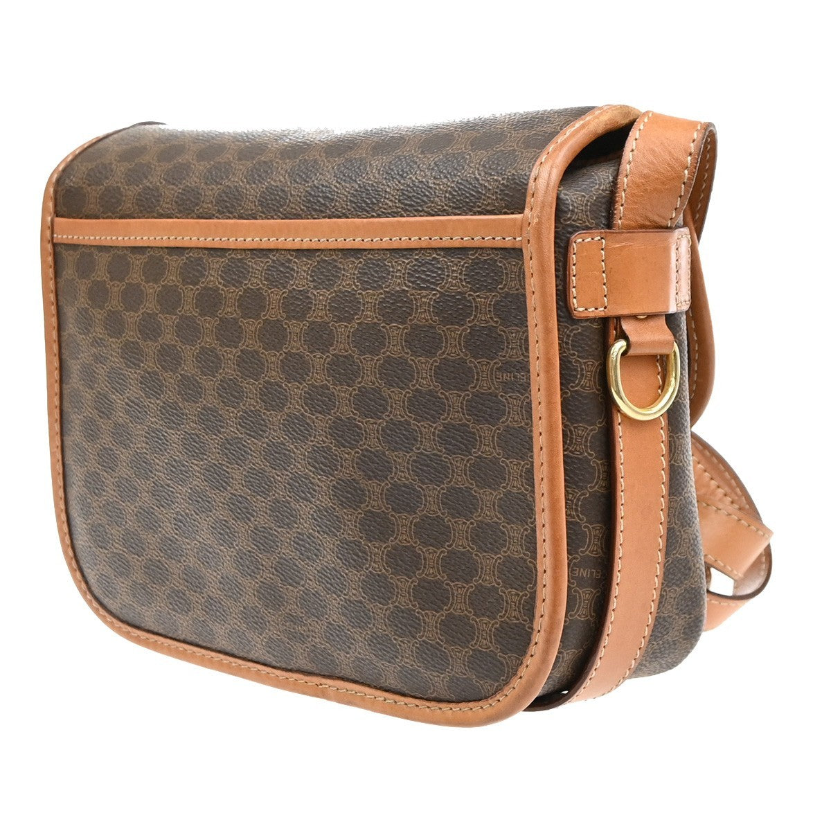 CELINE Logo Macadam Pattern Shoulder Bag PVC Leather Brown GHW Italy 67EG395