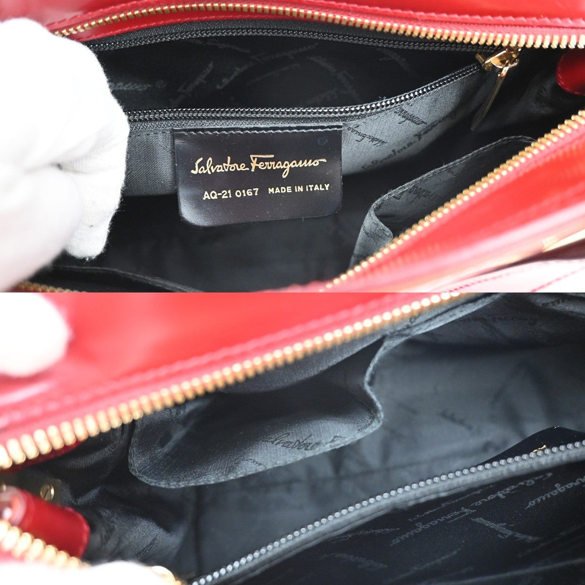 SALVATORE FERRAGAMO Logo Gancini Hand Bag Leather Red GHW Italy  66KA625