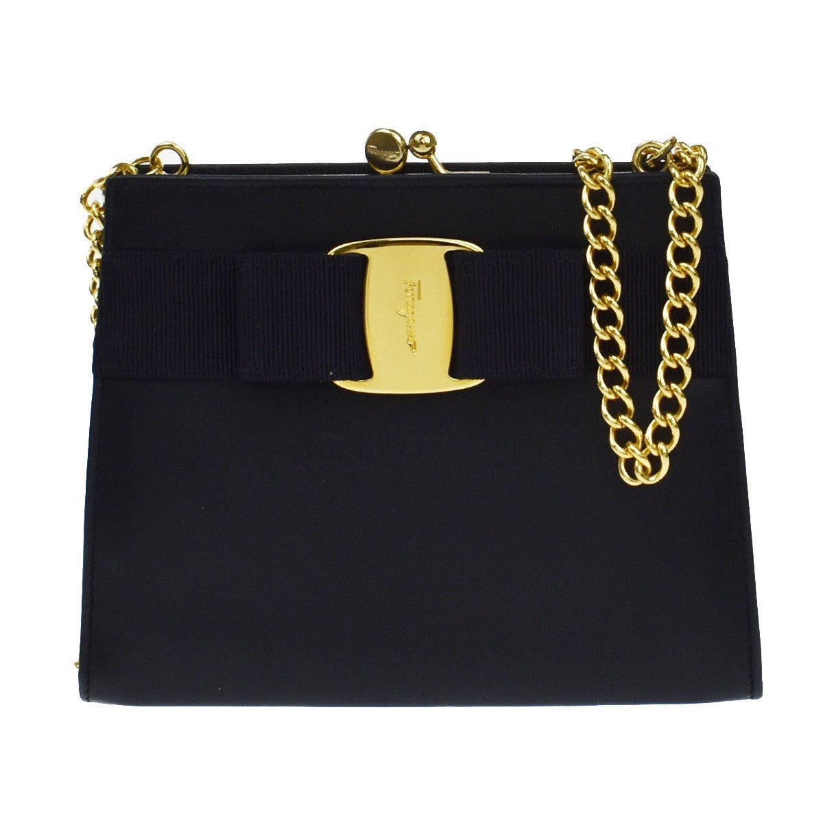 SALVATORE FERRAGAMO Vara Mini Chain Shoulder Bag Leather Navy Blue GHW 69KB071