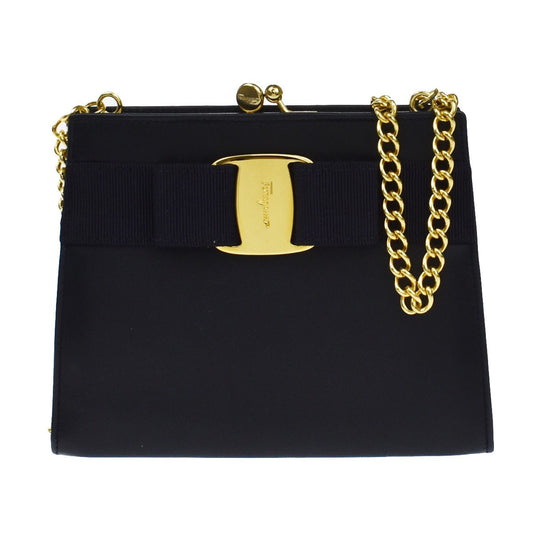 SALVATORE FERRAGAMO Vara Mini Chain Shoulder Bag Leather Navy Blue GHW 69KB071