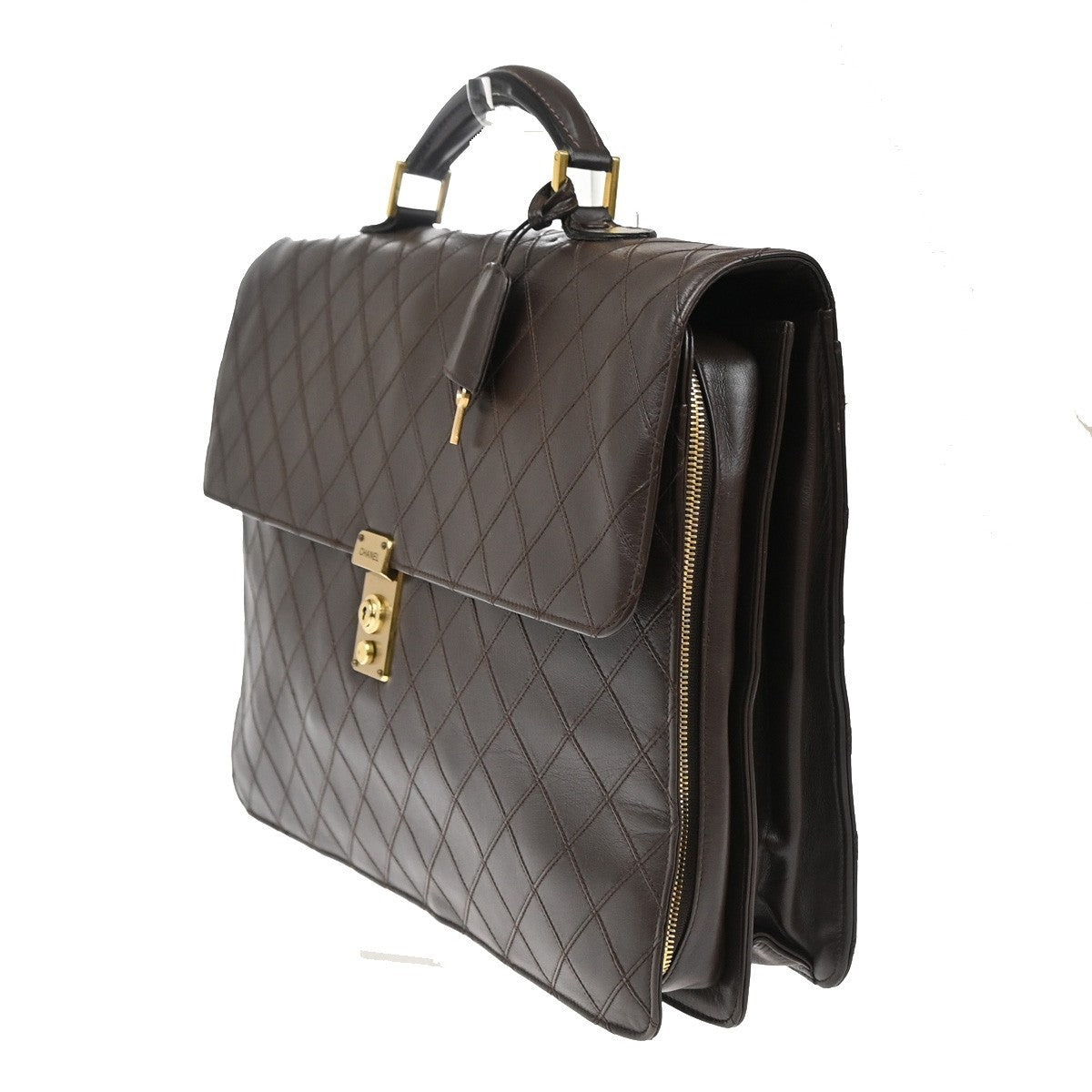 CHANEL Logo Bicolore Business Briefcase Hand Bag Leather Brown GHW VTG 45RL314