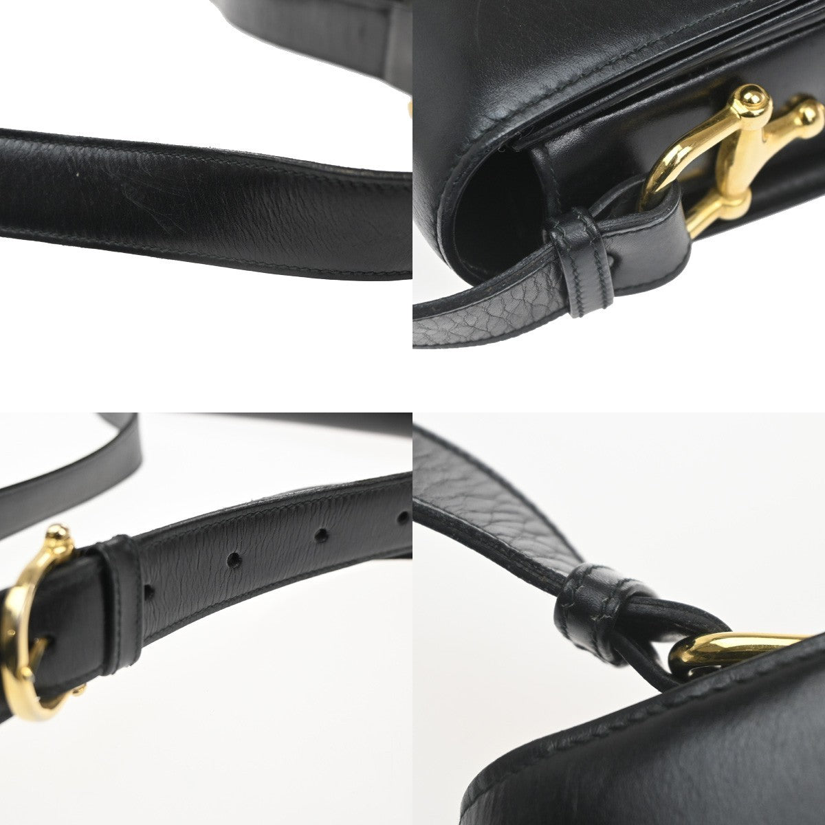 CELINE PARIS Logo Horse Carriage Shoulder Bag Leather Black Gold Italy 38CA739