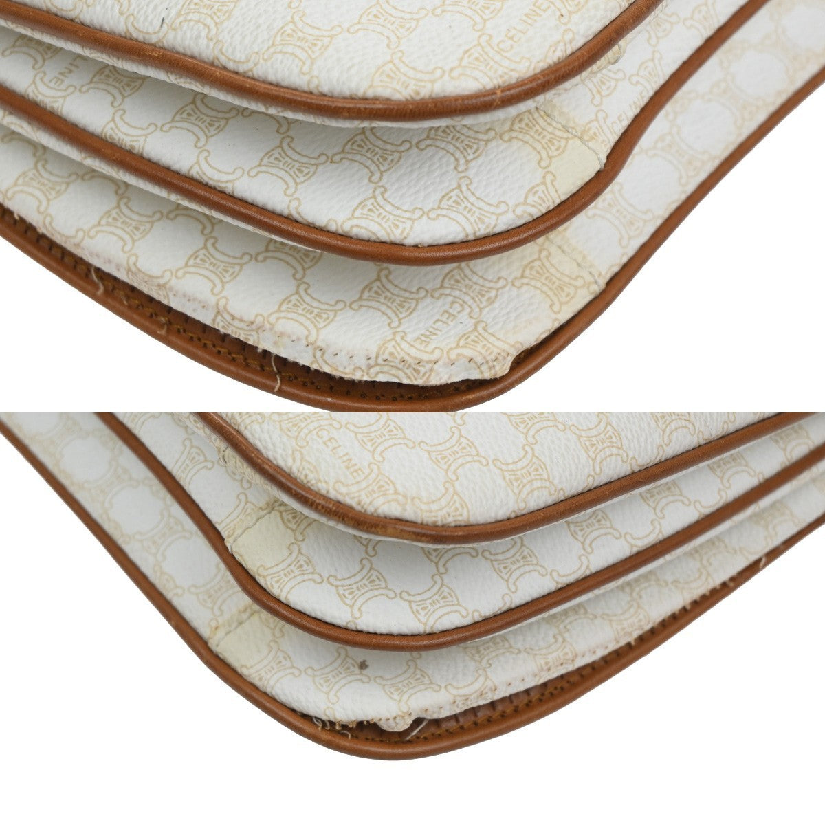 CELINE Macadam Pattern Crossbody Shoulder Bag PVC Leather White Brown  87KC778