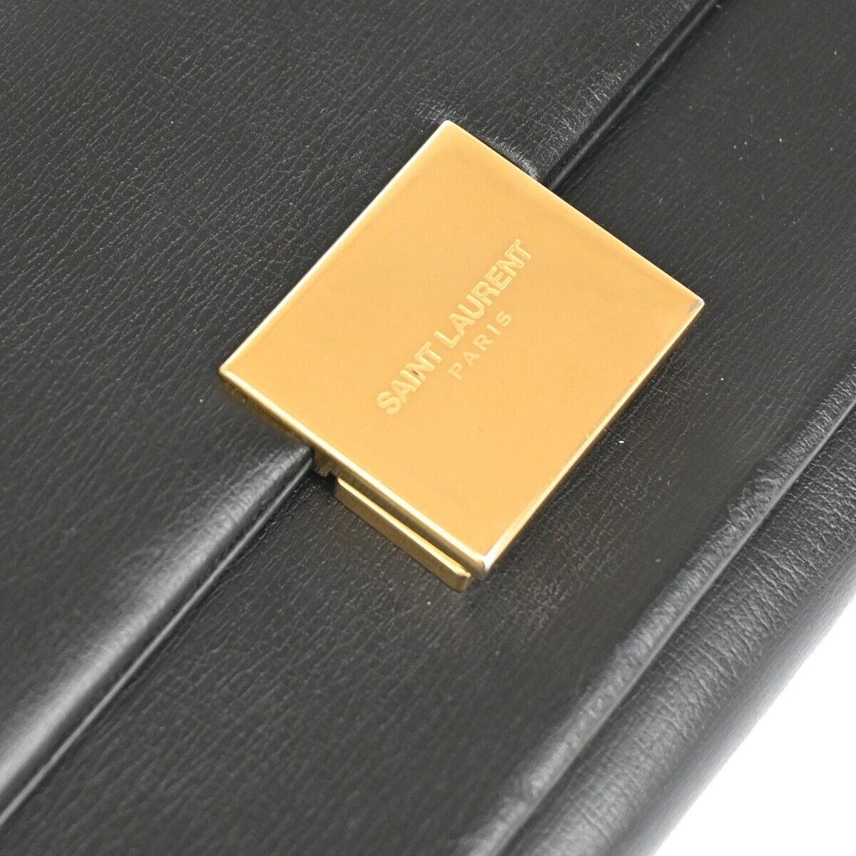 SAINT LAURENT Logo Long Bifold Wallet Purse Leather Black Gold Italy 68YD902