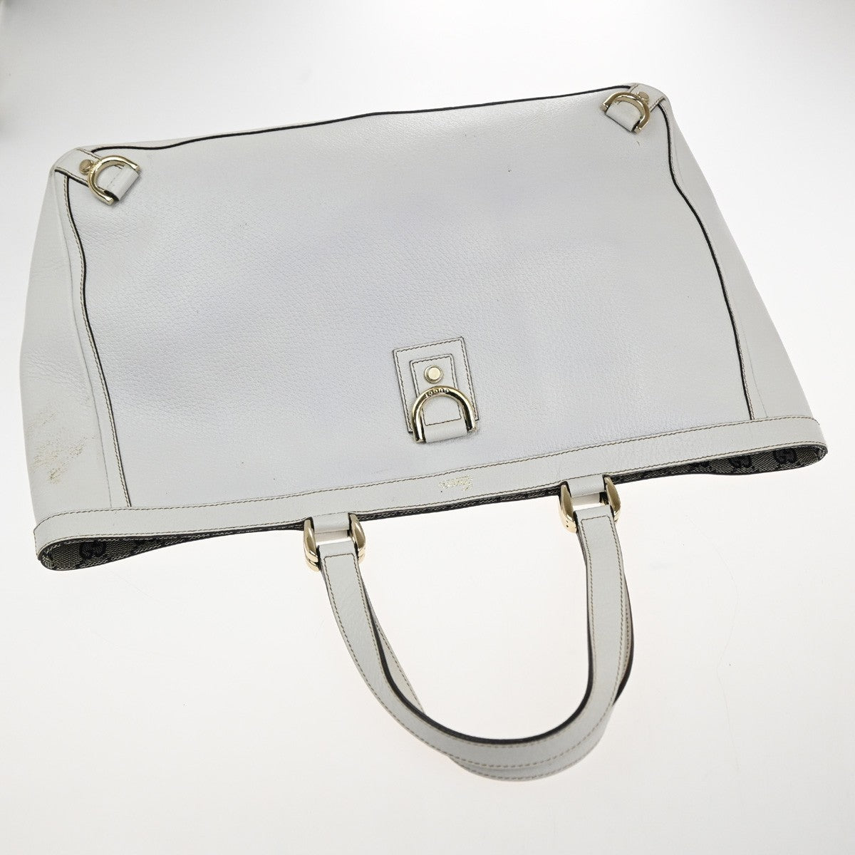 GUCCI Logo GG Pattern Abbey Shoulder Tote Bag Canvas Leather White GHW 34TA557
