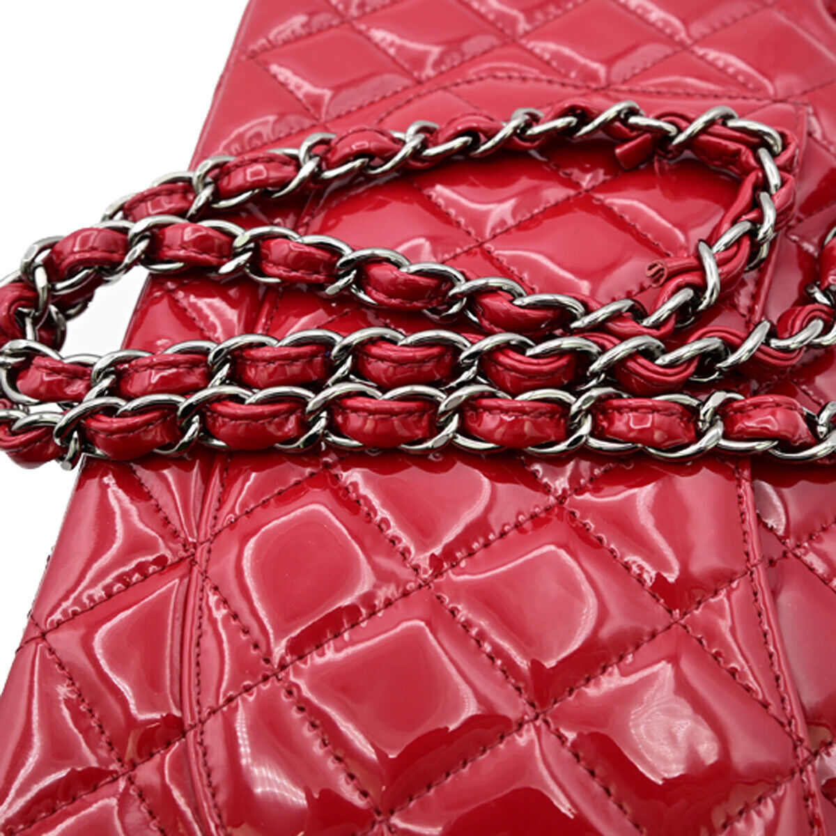 CHANEL CC Matelasse 25 Chain Shoulder Bag Patent Leather Red SHW 373RJ867