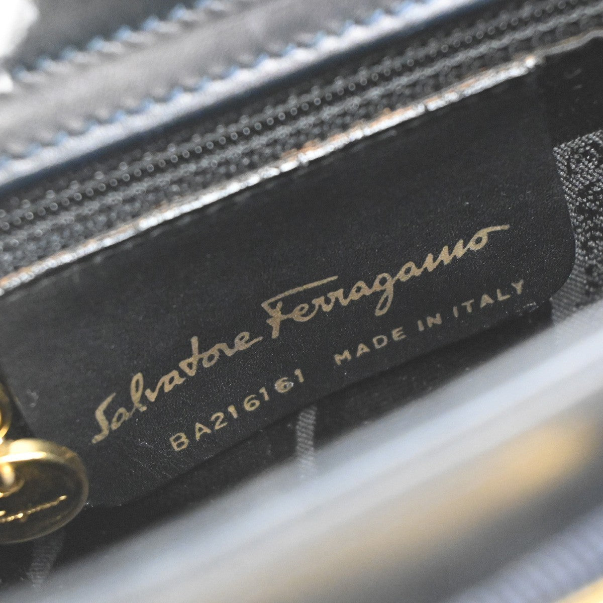 SALVATORE FERRAGAMO Logo Vara Hand Bag Leather Canvas Navy Blue GHW 80EG283