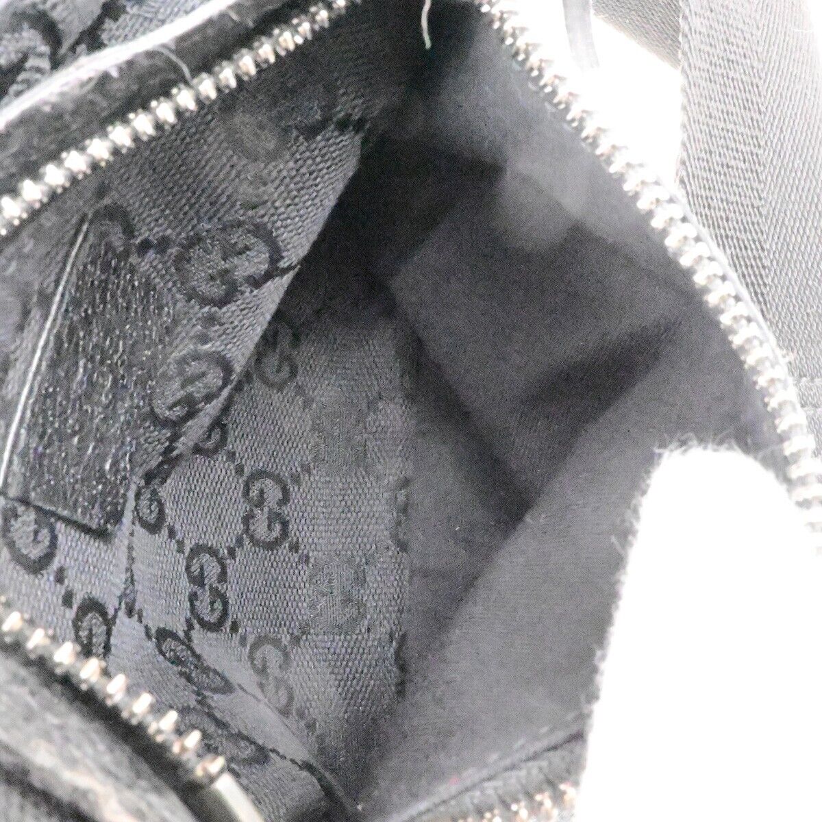 GUCCI Logo GG Pattern Bum Bag Belt Canvas Leather Black Silver Italy 33EE093