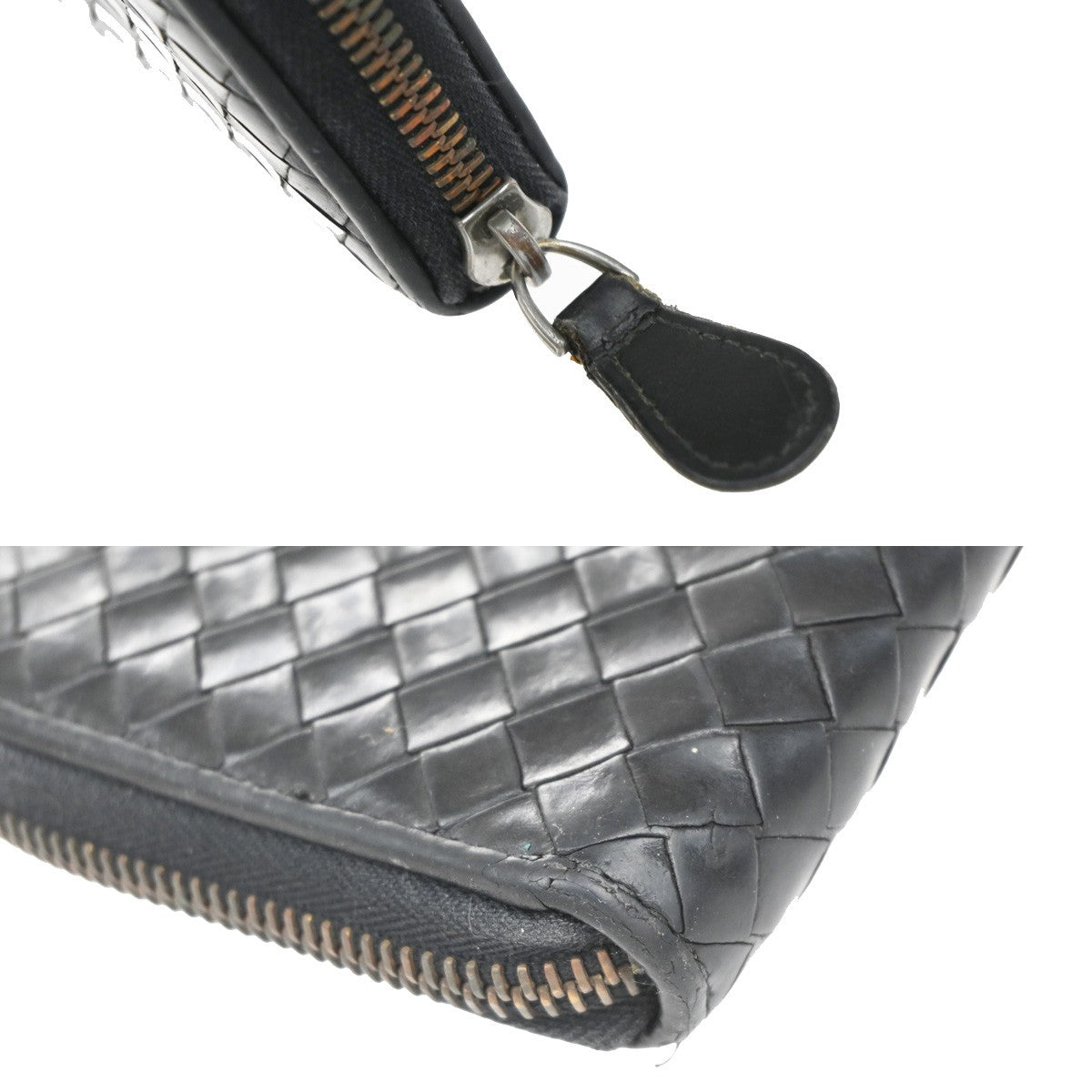 BOTTEGA VENETA Intrecciato 3 Set Zipper Wallet Key Case Leather Black 33KP186