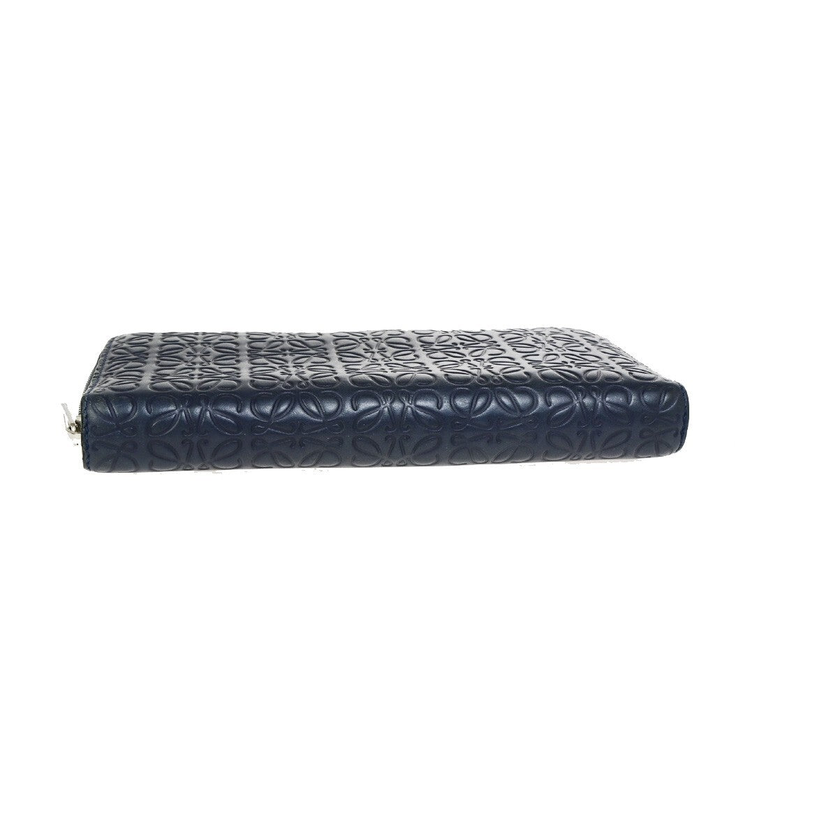 LOEWE Logo Anagram Repeat Long Zipper Wallet Embossing Leather Navy Blue 67KB395
