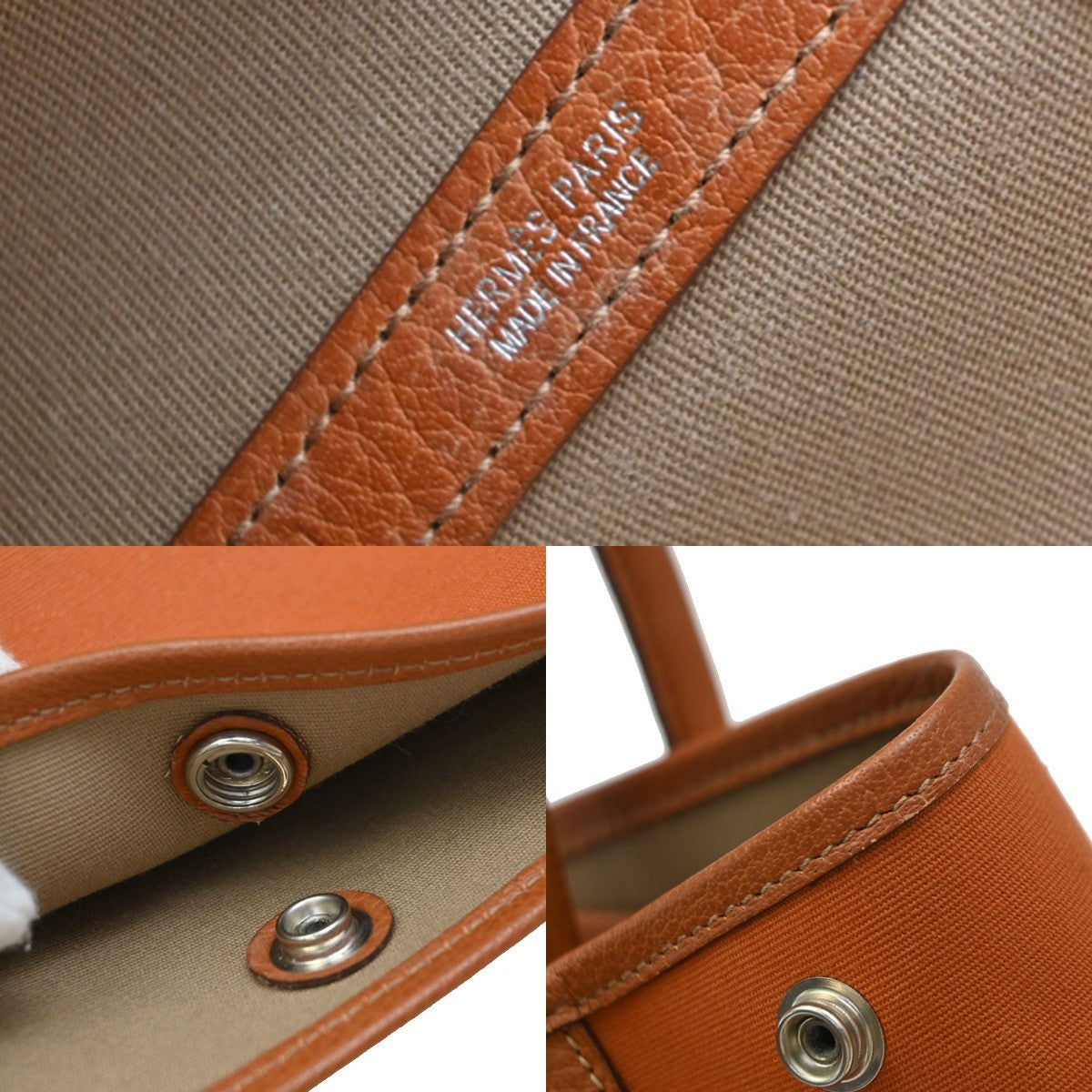 HERMES Garden Party PM Hand Bag Toile Officier Canvas Leather Orange 631RF737