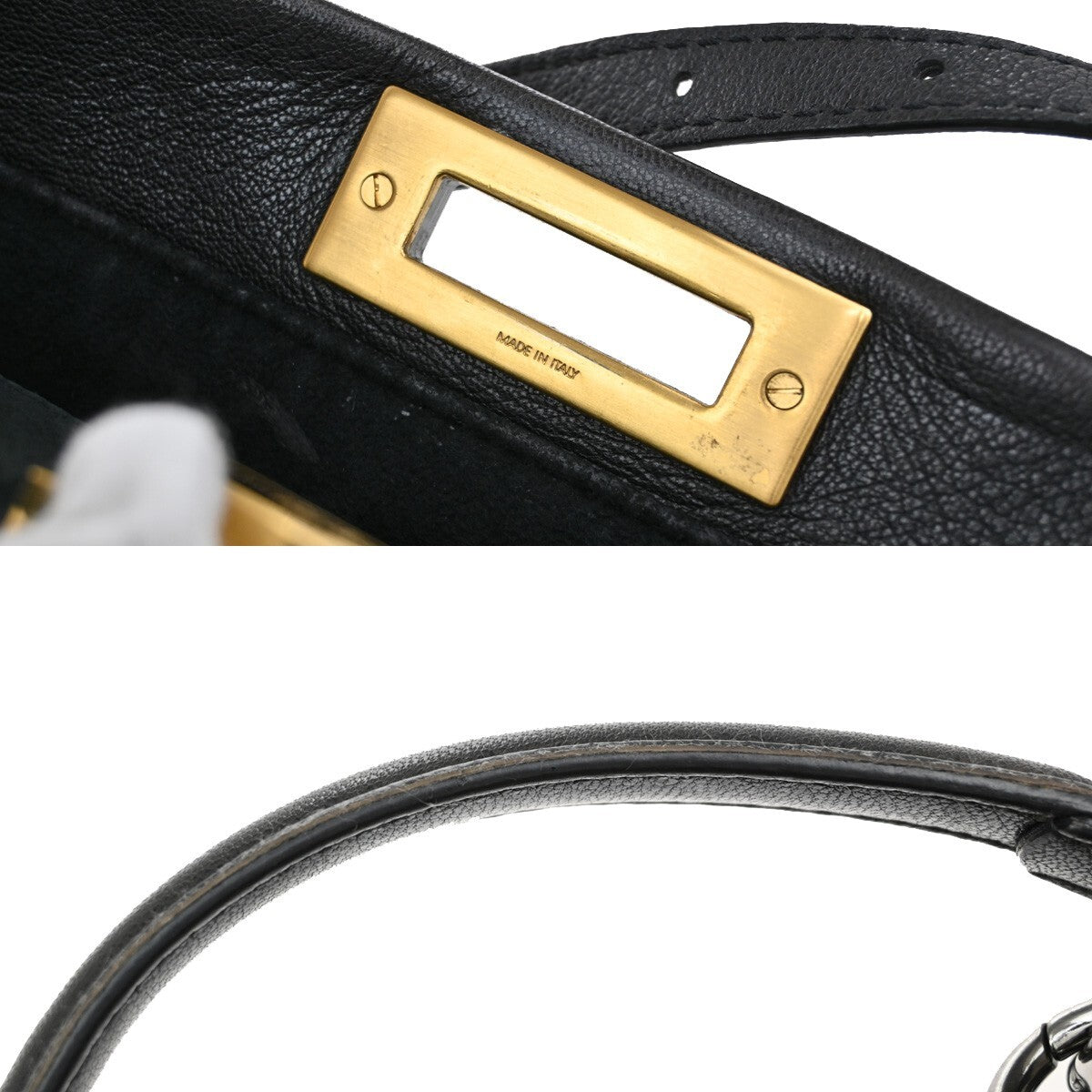 FENDI Logo Peekaboo 2Way Shoulder Hand Bag Leather Black Italy 85EE301