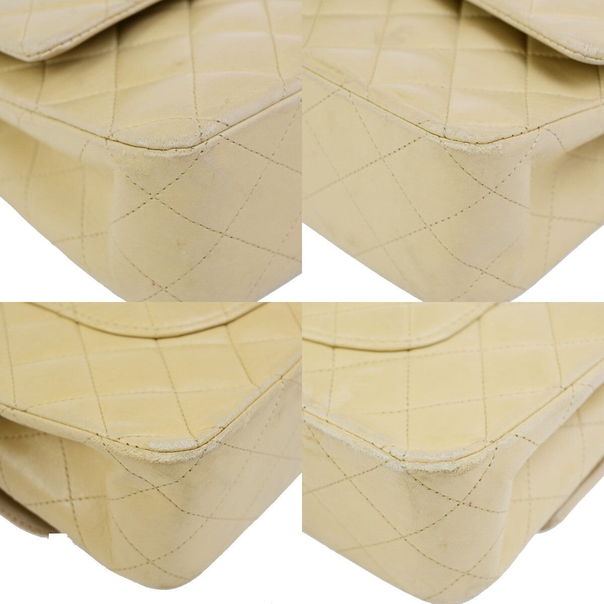 CHANEL CC Matelasse 25 Double Flap Chain Shoulder Bag Leather Beige GHW 310RK685