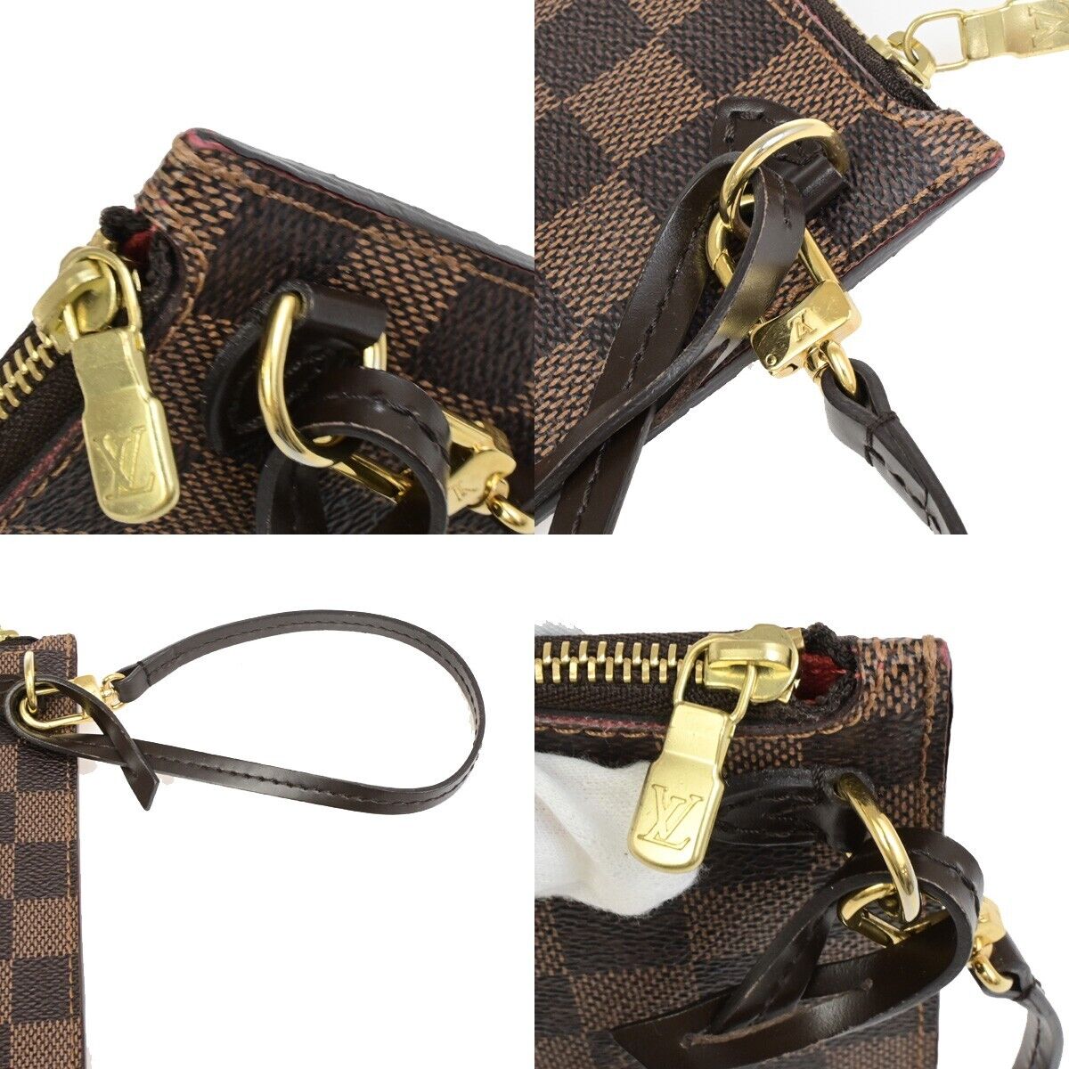 LOUIS VUITTON Neverfull MM Pouch Bag Damier Ebene Leather Brown N41358 35ED930