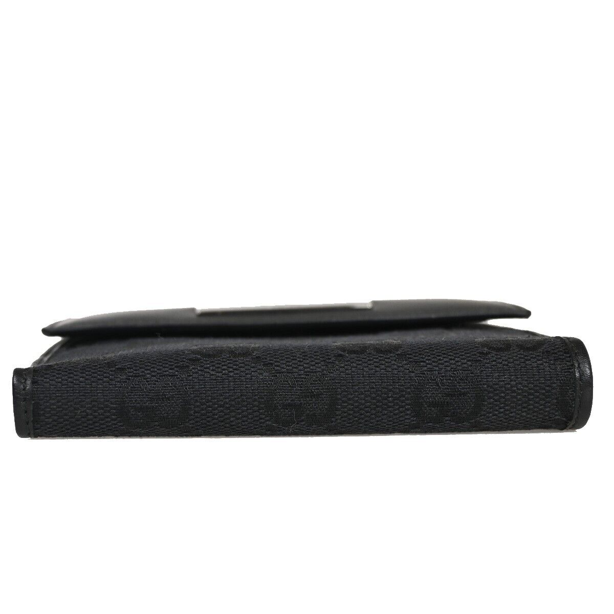 GUCCI Logo GG Pattern Bifold Wallet Canvas Leather Black SHW Italy 35YD865