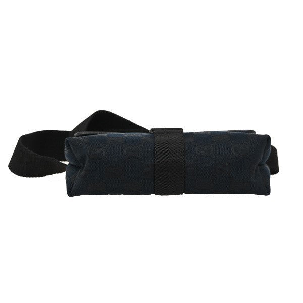 GUCCI Logo GG Pattern Mini Waist Belt Bag Canvas Leather Black SHW Italy 76DA248