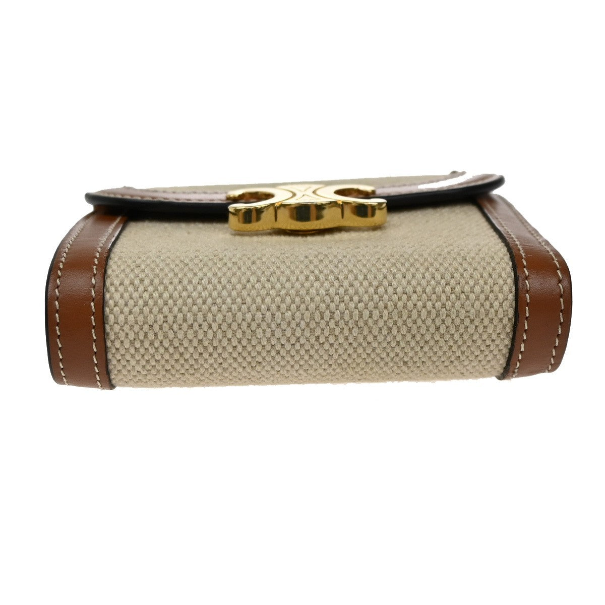 CELINE Triomphe Small Trifold Wallet Purse Canvas Leather Brown BE GHW 87RL411