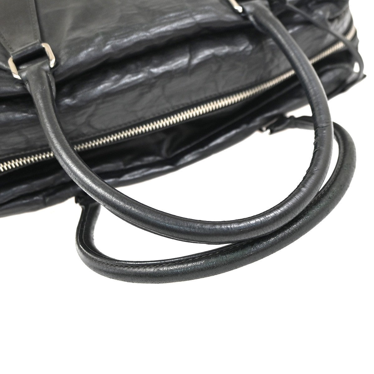 PRADA MILANO Logo Business Shoulder Hand Tote Bag Leather Black Sliver 76KP343