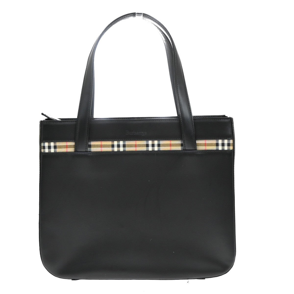 Burberrys Logo Nova Check Hand Tote Bag Canvas Leather Black Beige 31KP090
