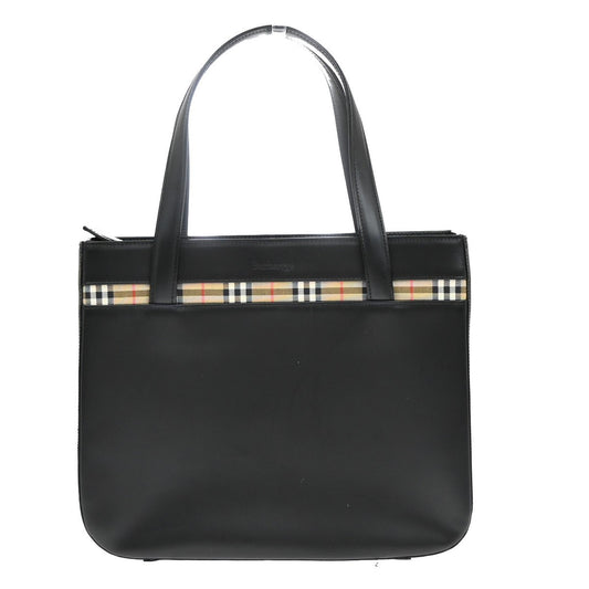 Burberrys Logo Nova Check Hand Tote Bag Canvas Leather Black Beige 31KP090
