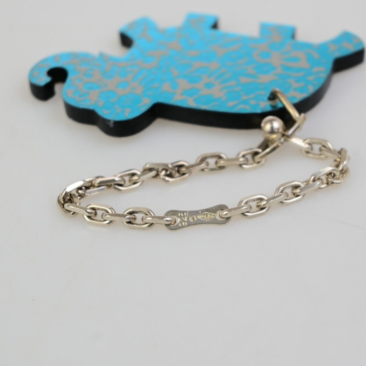 HERMES Logo Elephant Bag Charm Key Holder Chain Plastic Blue SHW 67KA524