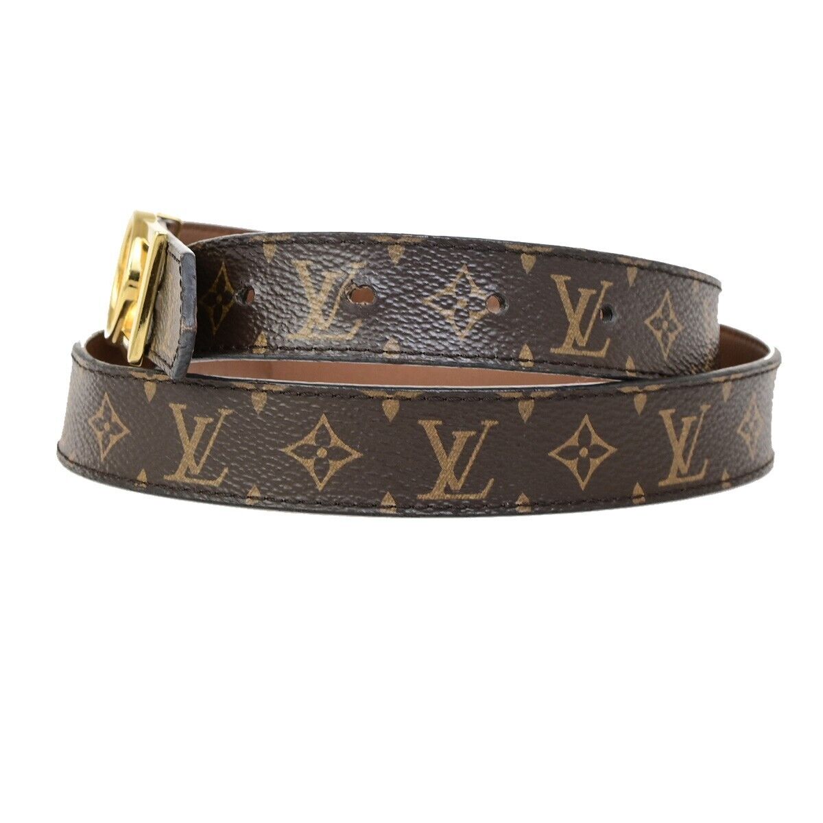 LOUIS VUITTON Dauphine Belt #85 Monogram Leather Brown GHW Spain M0196 39FB176