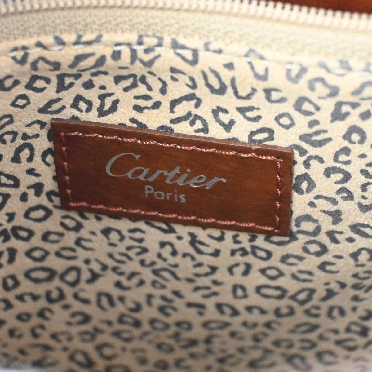 CARTIER Logo Panther Chain Shoulder Bag Patent Leather Brown SHW France 84RL974