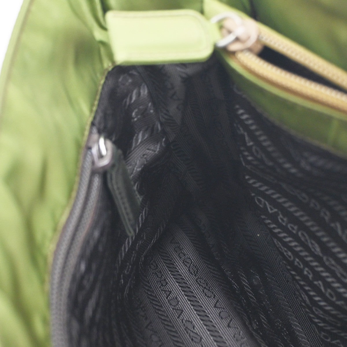 PRADA MILANO Logo Shoulder Hand Bag Nylon Tessuto Leather Green 04CB020