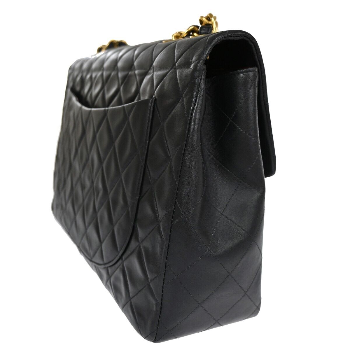 CHANEL CC Maxi Jumbo Matelasse 34 Chain Shoulder Bag Leather Black GHW 858RH948