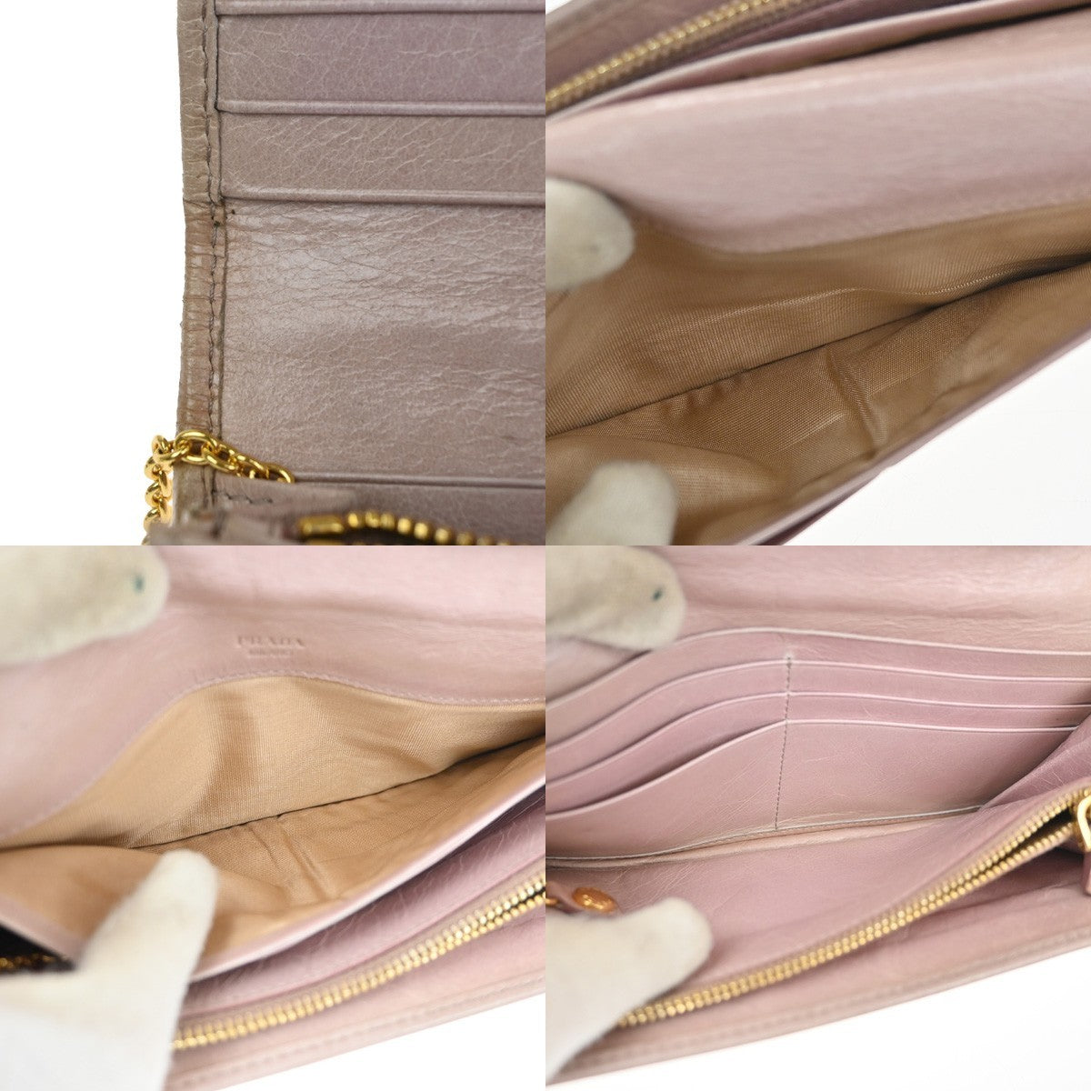 PRADA Logo Bifold Flap Long Wallet  Quilted Leather Pink Beige GHW Italy 01KD035