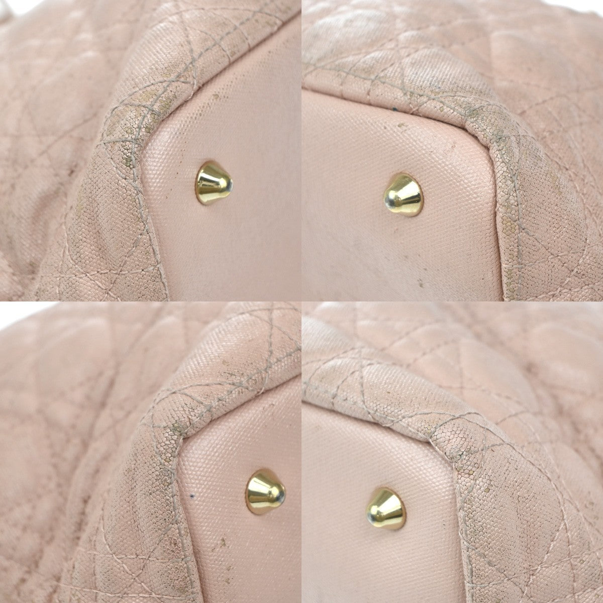 CHRISTIAN DIOR Panarea Cannage Shoulder Bag Coating Canvas Leather Pink 88KP284