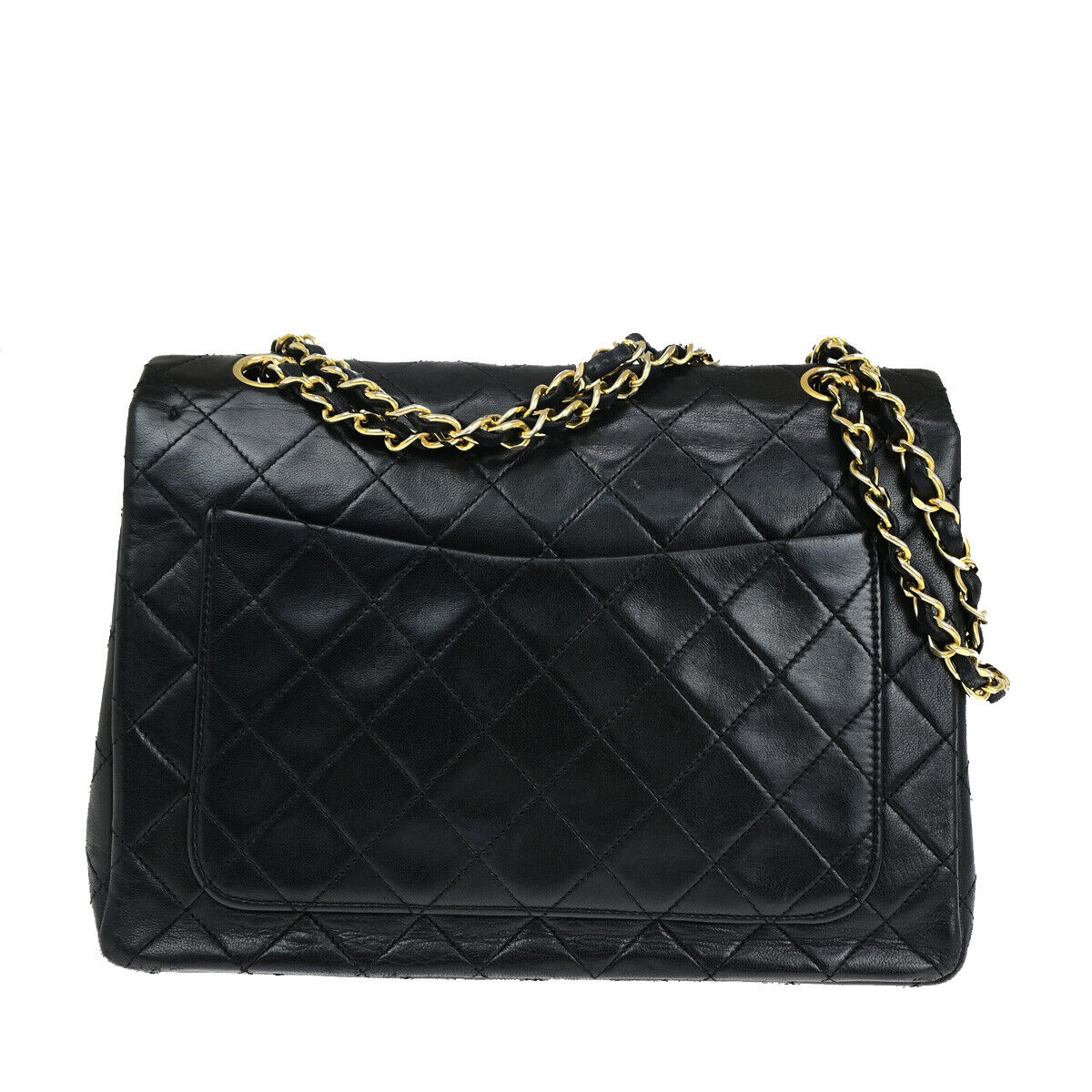 CHANEL CC Matelasse 25 Double Flap Chain Shoulder Bag Leather Black GD 318RJ940