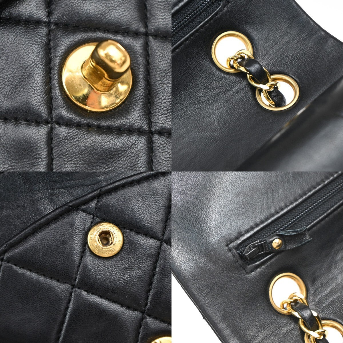 CHANEL CC Matelasse 25 Double Flap Chain Shoulder Bag Lamb Skin Black 892RF267
