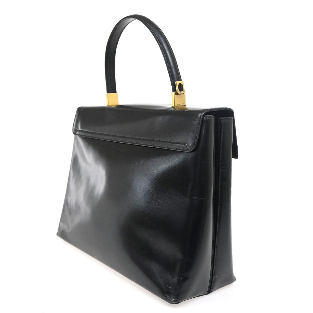 SALVATORE FERRAGAMO Logo Gancini Hand Bag Leather Black GHW Italy 62ZA115