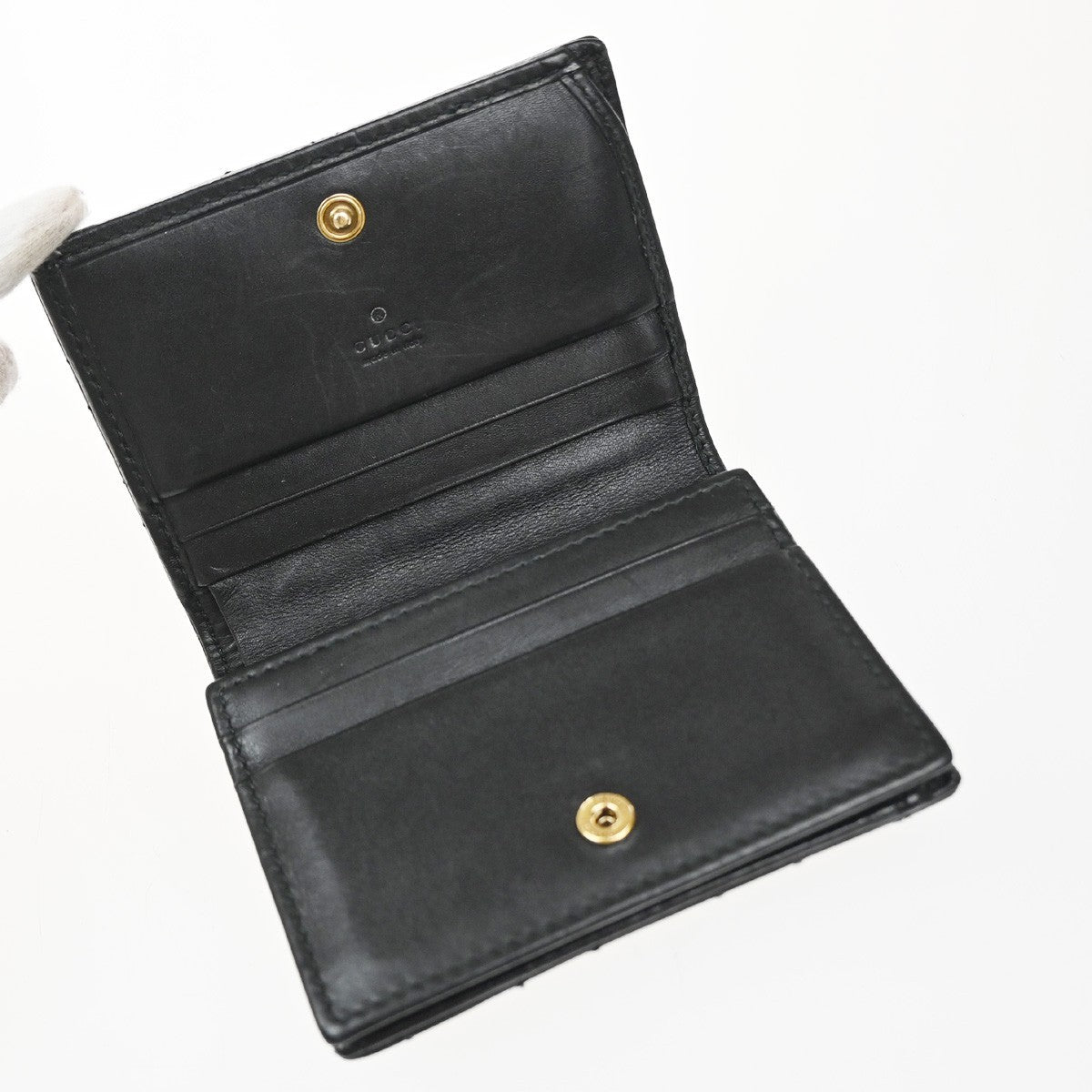 GUCCI Logo GG Marmont Bifold Compact Wallet Leather Black GHW Italy 36MA575