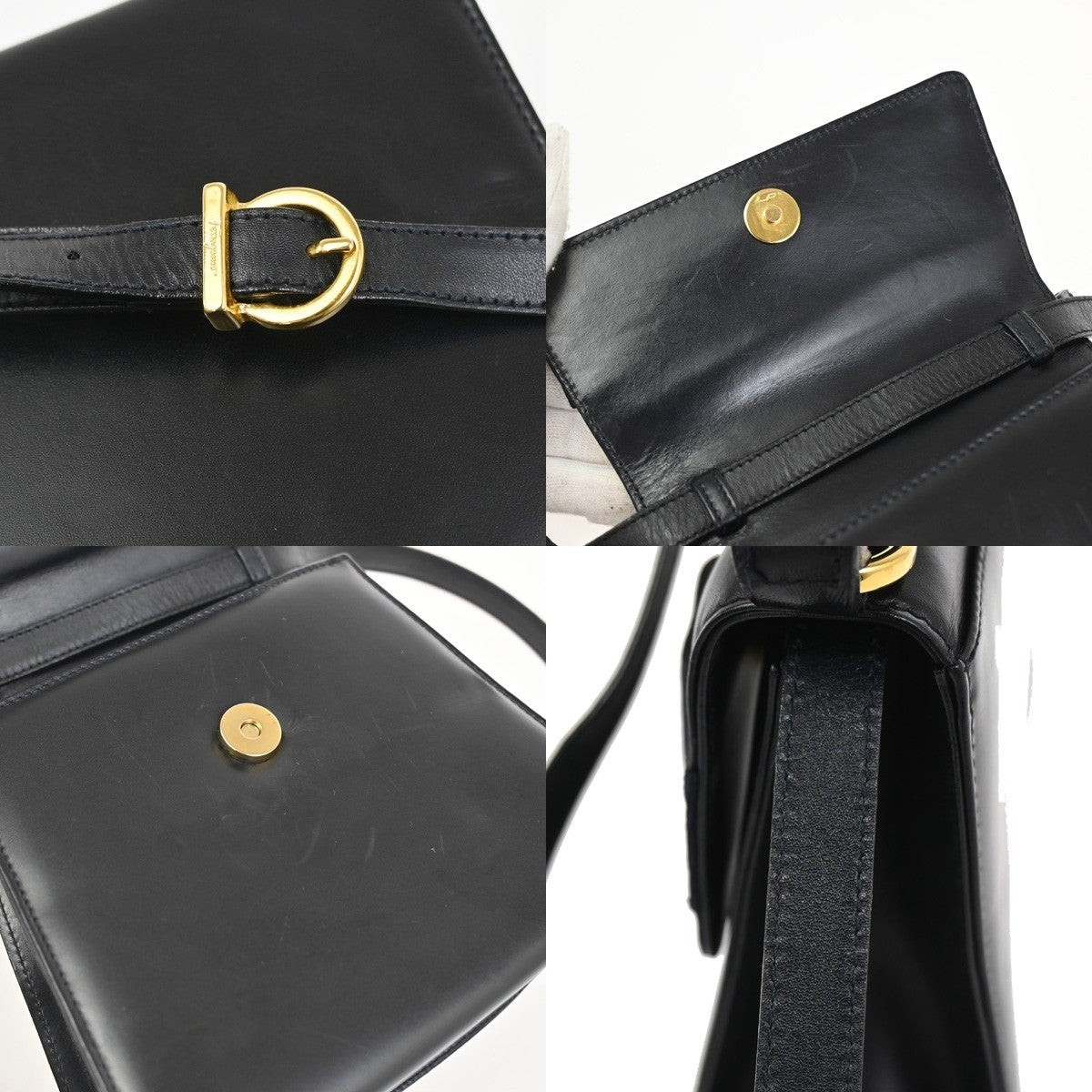 SALVATORE FERRAGAMO Logo 2Way Mini Shoulder Hand Bag Leather Navy Blue 62YJ092